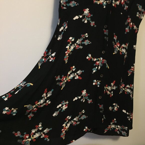 Whimsical Black Crochet Button Down Rayon A-Line Dress - Picture 5 of 16